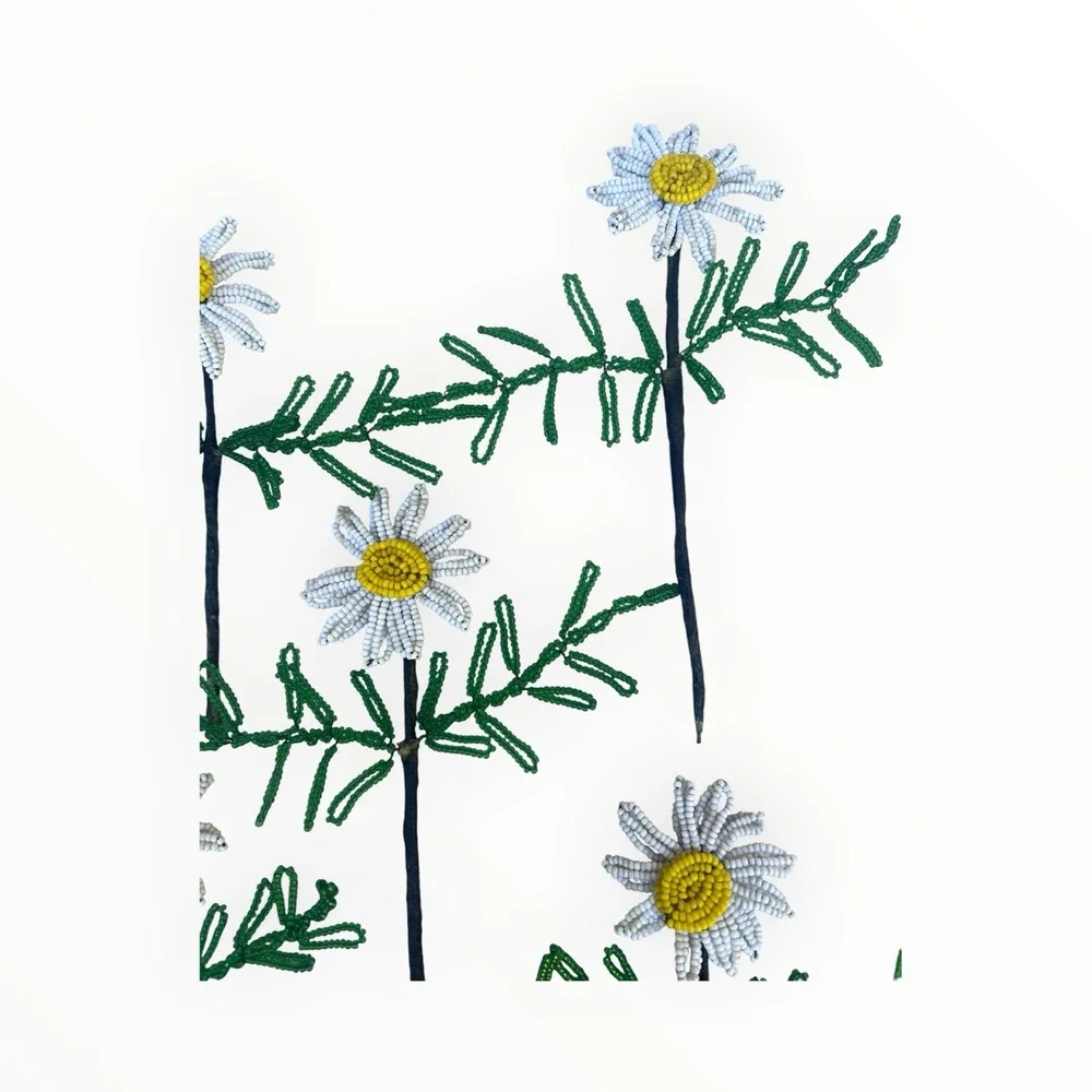 Vintage French Beaded Daisy Flowers 11 Stems Seed Bead Handmade Floral Decor